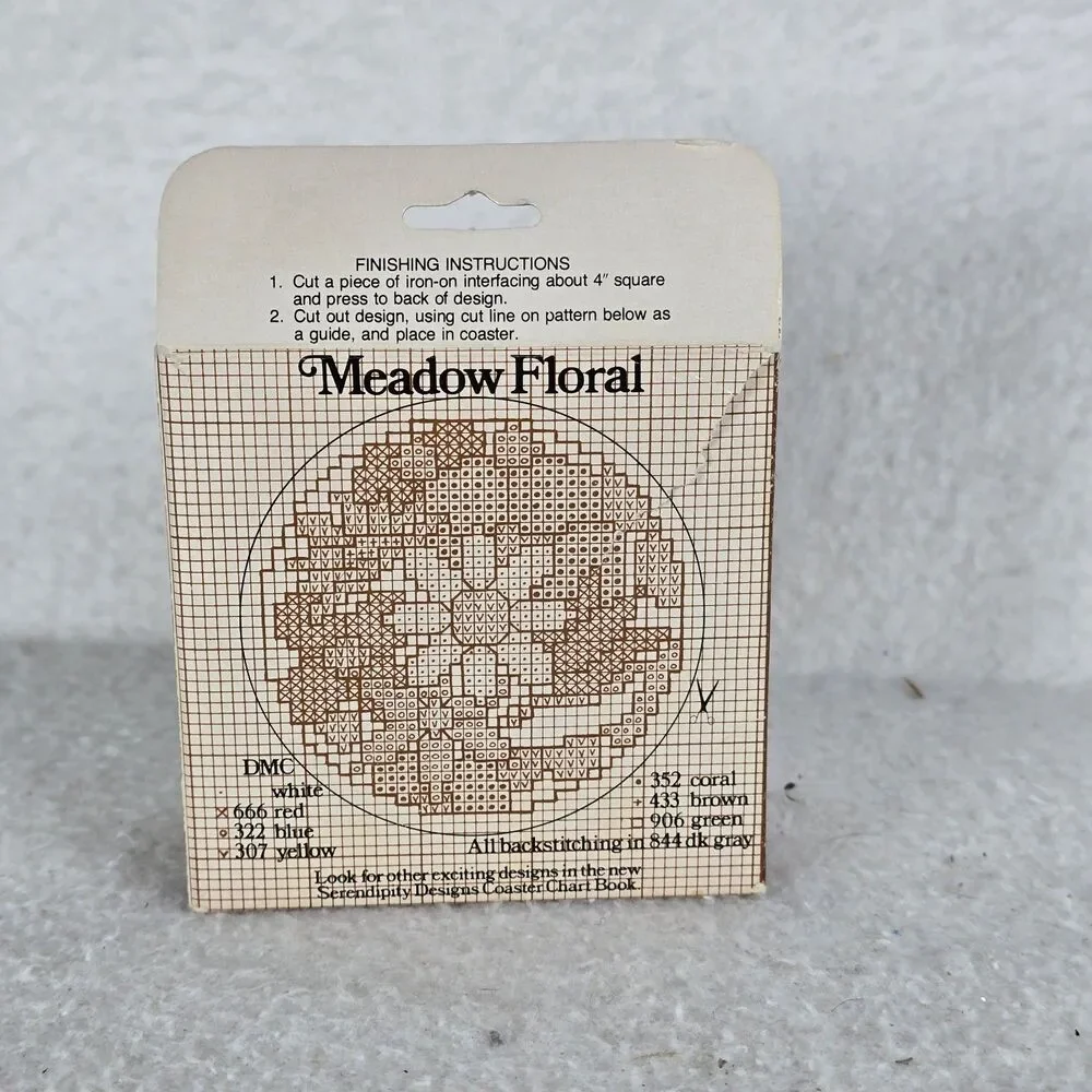 NIB Serendipity Designs Coasters for Cross Stitch Meadow Floral 4 Pieces